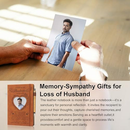 Memorial Gifts for Loss of Husband - Letters to My Husband in Heaven Grief Journal & Pen 3Pcs Set, Leather A5 Notebook With Photo Cover, Sympathy Bereavement Gifts for Widow, Loss of Spouse Memorial Gift Set - style: Husband