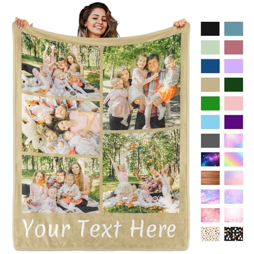 Custom Blanket with Picture Text, Personalized 5 Photo Blanket, HD Printing Customized Flannel Throw Blanket Gifts for Mom Dad Couple Girlfriend Boyfriend Wife Husband Christmas - color: 5-photo-text-01