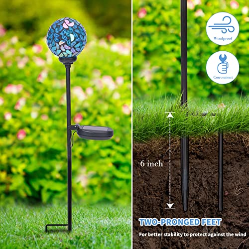 Afirst Solar Outdoor Decorative Light, Mosaic Stake for Yard Decor, 3.5" | 2 Pack Crackle Glass Sphere Mosaic Glass Ball Stake, Waterproof Design & Solar Lights for Lawn, Yard & Pathway Decor, Blue