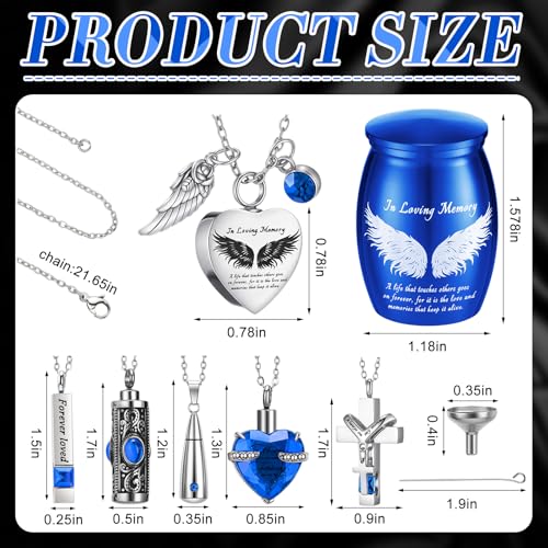 Ecation 12 Set Small Urn Cremation Jewelry Necklaces for Ashes Stainless Steel Keepsake Urns Memorial Locket Mini Ash Holders Waterproof for Human Adult Female Male Family Loved One(Blue) - color: Blue