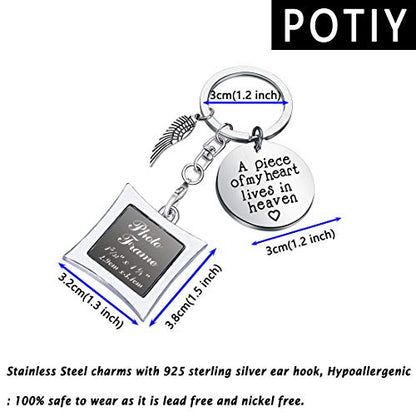 POTIY Sympathy Gift Memorial Keychain with Photo Frame Those We Love Don't Go Away Remembrance Gift for Loss of a Loved One - style: A Piece of My Heart Lives in Heaven Photo Frame