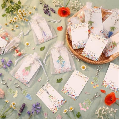 Liliaafar 72 Pcs Wildflower Party Favors Set Acrylic Wildflower Keychains with Thank You Cards & Organza Bags Gifts for Mothers Day Bridal Showers Bachelor Parties and Weddings - style: Wildflowers