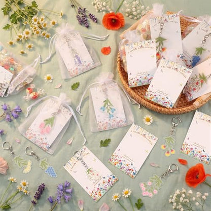 Liliaafar 72 Pcs Wildflower Party Favors Set Acrylic Wildflower Keychains with Thank You Cards & Organza Bags Gifts for Mothers Day Bridal Showers Bachelor Parties and Weddings - style: Wildflowers