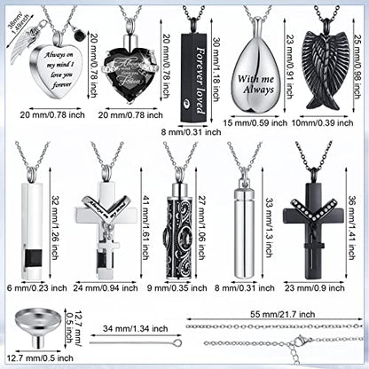 Jexine 10 Pcs Urn Necklace Cremation Jewelry for Men - color: Black