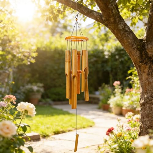 Bamboo Wind Chime for Outside, Wooden Wind Chimes Garden Memorial Gifts - size: 38" Plain