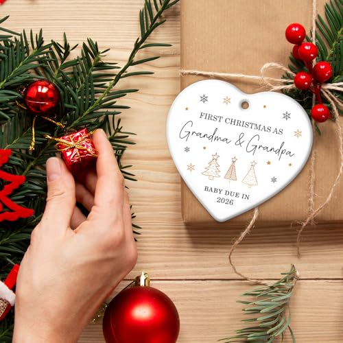 ZAGKOO First Christmas as Grandma and Grandpa Ornament 2025 - Baby Due in 2026 Ornament - New Grandparents Promoted to Grandparents Pregnancy Announcement Ceramic Heart Ornaments - color: Grandparents 2