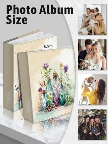 Photo Album 4x6, Small Picture Book Bottle Flowers Floral | 56 Pockets Mini Cute, Postcard Vacation Travel Wedding Graduation, PU Leather Family Grandma Child Mom Gift, Personalized - color: Bottle Flowers