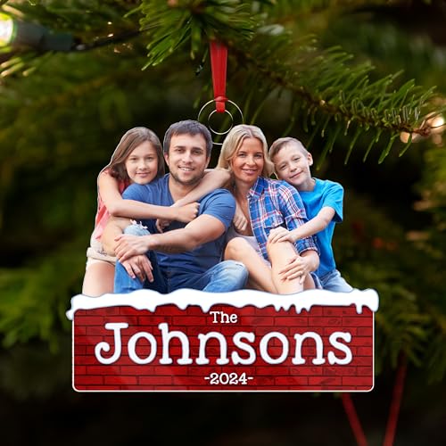 Personalized Your Photo Ornament w/Family Name & Year Date, Customized 2D Photo Ornaments, Double-Sided Print, Custom Christmas Ornaments, Personalized Christmas Ornaments for Christmas Tree - style: The Family