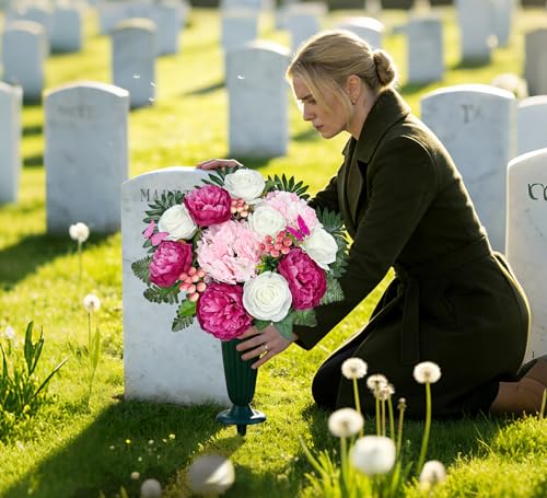 Artificial Cemetery Flowers,Memorial Flowers,Beautiful Arrangements for Headstones,Silk Hydrangea Rose Lily Daisy
