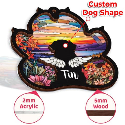 Personalized Angel Dog Memorial Suncatcher, Paw Suncatcher Remembrance Gift, Engraved Pet Memorial Ornament, Pet Sympathy Keychain, Loss of Animal Sympathy Card, Rainbow Bridge Dog Loss Gift - color: 01. Custom #1