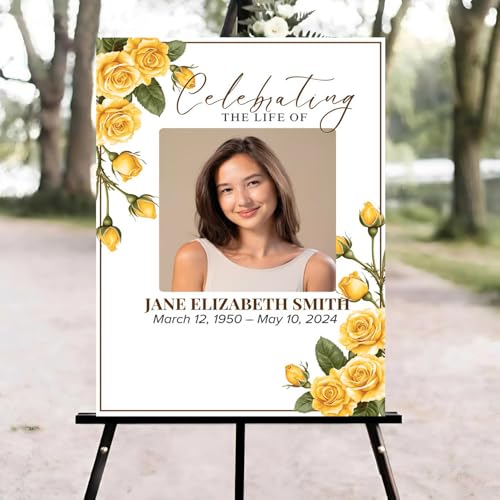 Yellow Floral Funeral Welcome Sign, Celebration of Life Welcome Sign, in Loving Memory Sign, Celebration of Life Funeral Sign, Celebration of Life Sign, Memorial Sign with Photo #Yu12 - color: Version #11