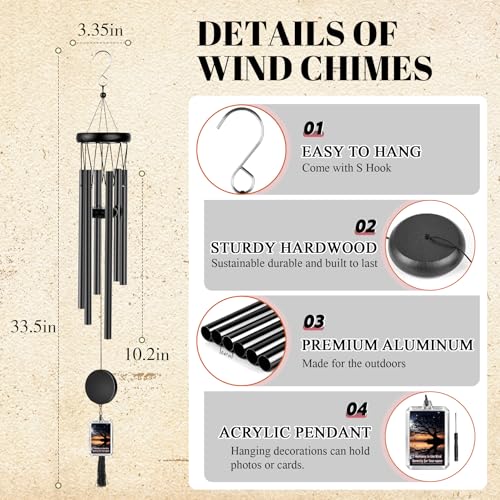 Customizable Memorial Wind Chime - Outdoor Bereavement Gift with Removable Charms, Sympathy Keepsake for Loss, Garden & Patio Decor (Black) - size: Black