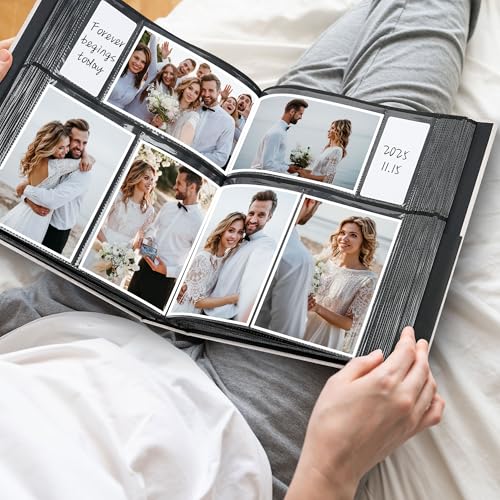 Vienrose Fabric Cover Photo Album 4x6 with Front Window, 300 Picture Pockets and 100 Message Card Slots for Wedding Baby Family, Beige - color: Beige, size: 300 Pockets