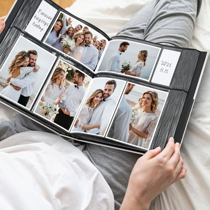 Vienrose Fabric Cover Photo Album 4x6 with Front Window, 300 Picture Pockets and 100 Message Card Slots for Wedding Baby Family, Blue - color: Blue, size: 300 Pockets