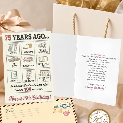 75th Birthday Card, 75th Birthday Cards for Women Men with Seal and Envelope, 75 Birthdayy Card for Mom Dad Grandma Grandpa Friend from Daughter Son Grandson Granddaughter - color: 75th