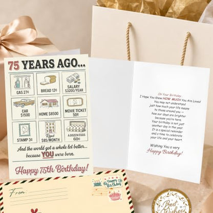 75th Birthday Card, 75th Birthday Cards for Women Men with Seal and Envelope, 75 Birthdayy Card for Mom Dad Grandma Grandpa Friend from Daughter Son Grandson Granddaughter - color: 75th