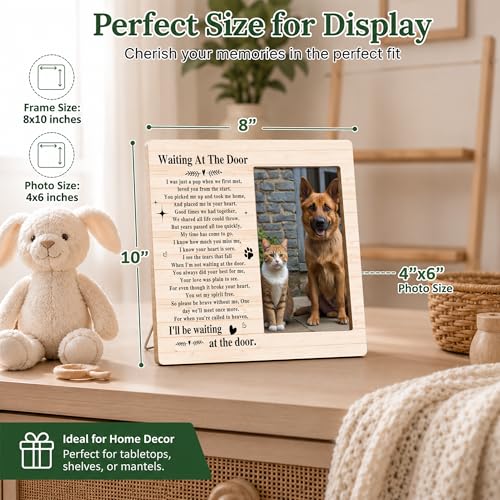 Pet Dog Cat Memorial Photo Frame - Waiting At The Door Dogs Wooden Tabletop Picture Frame - Sympathy Memorial Gifts For Loss Of Dog Cat Owner - In Loving Memory Rustic Frames Favors -02 - style: Rustic