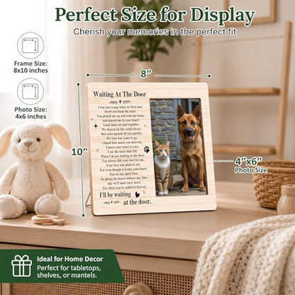 Pet Dog Cat Memorial Photo Frame - Waiting At The Door Dogs Wooden Tabletop Picture Frame - Sympathy Memorial Gifts For Loss Of Dog Cat Owner - In Loving Memory Rustic Frames Favors -02 - style: Rustic