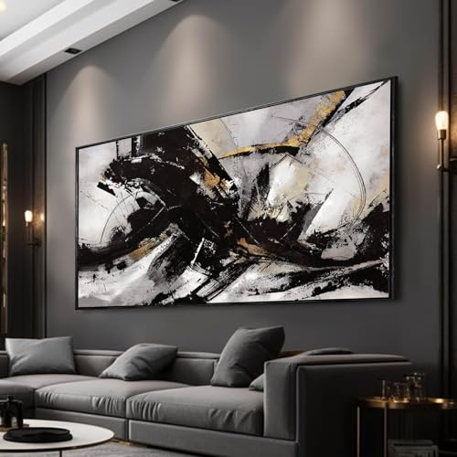 Kureful Abstract Black Wall Art, 29'x58', Canvas on Wood Frame, Graffiti Style, Lightweight, Easy to Hang, Perfect for Living Room, Bedroom, Office - color: Abstract Black, size: 58"L x 29"W