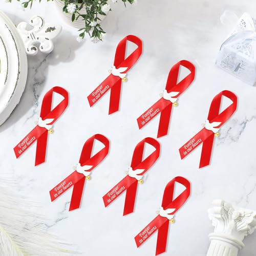 Geosar 100 Pcs Dove Funeral Memorial Ribbons Pins Memorial Service Respect Funeral Personalized Ribbon Bow with Safety Pins and White Dove for Mourning Mental Health Awareness Month Gifts(Red) - color: Red, style: Pigeon