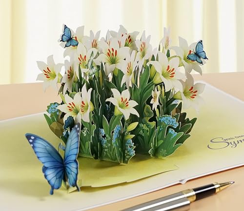CUTPOPUP Sympathy Card, with Deespest Sympathy Pop Up Greeting Card Loss of Pet, Mom, Mother, Father, Dad, Child, Grandma, Blank Note Cards with Envelope (Butterflies Lily) SD256US - color: Sympathy Lily Butterflies-6x8in