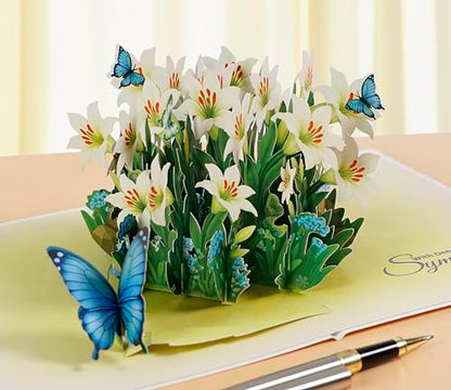CUTPOPUP Sympathy Card, with Deespest Sympathy Pop Up Greeting Card Loss of Pet, Mom, Mother, Father, Dad, Child, Grandma, Blank Note Cards with Envelope (Butterflies Lily) SD256US - color: Sympathy Lily Butterflies-6x8in