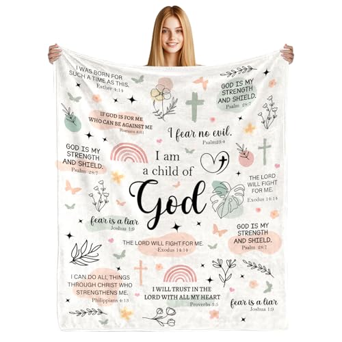 Christian Gifts for Women - I Am a Child of God Blanket 60"x50", Inspirational Religious Birthday Gifts for Women Mom Sister Friends, Christmas Baptism Catholic Spiritual Jesus Faith Bible Prayer - color: Christian2
