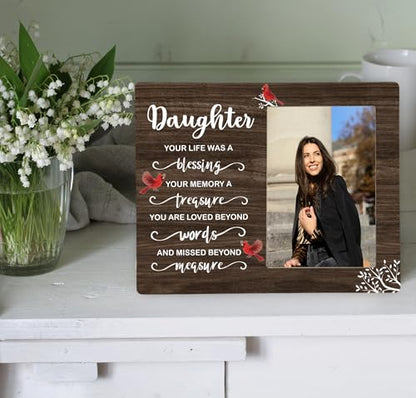 Daughter Memorial Wooden Picture Frame, In Loving Memory Remembrance Photo Frame Gifts for Daughter, Bereavement Sympathy Wooden Frame for Loss of Daughter, 4x6 inch Photo - style: Daughter Memorial