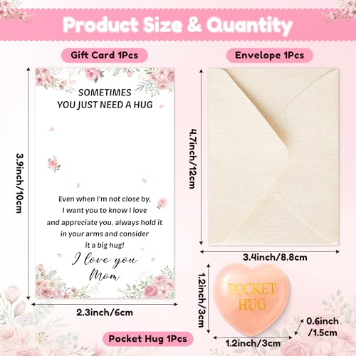 EYxsaxenk Pocket Hug Mother Appreciation Gift - Mini Heart Shaped Pink Crystal Natural Stone Keepsake with Greeting Card Envelope Stress Relief for Women Mother's day Mom Birthday Gift Party Favor - color: Pink