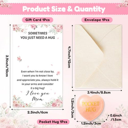EYxsaxenk Pocket Hug Mother Appreciation Gift - Mini Heart Shaped Pink Crystal Natural Stone Keepsake with Greeting Card Envelope Stress Relief for Women Mother's day Mom Birthday Gift Party Favor - color: Pink
