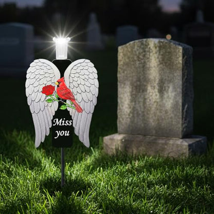 20-Inch Solar Angel Wings Memorial Stake with Red Cardinal - Metal Cemetery Decorations for Grave, Father's Day Sympathy Gift for Loss of Father Dad Mom(Angel Wings) - style: Angel Wings