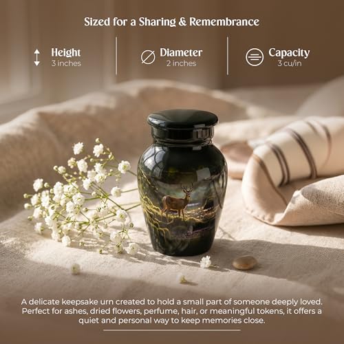 Deer Keepsake Cremation Urn for Human Ashes – Small Aluminum Memorial Burial Urn for Men & Women, Rustic Decorative Home Display - size: Small Keepsake