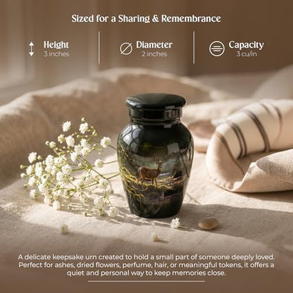 Deer Keepsake Cremation Urn for Human Ashes – Small Aluminum Memorial Burial Urn for Men & Women, Rustic Decorative Home Display - size: Small Keepsake