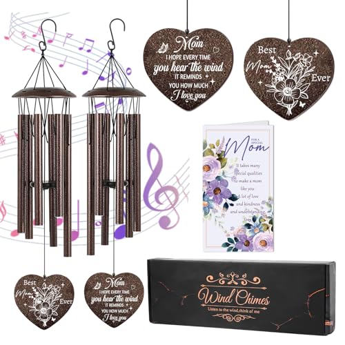 from Daughter Son Wind Chimes for Outside, Gift for Mom Birthday - 25.5" Memorial Sympathy Wind Chime with Gift Box & Greeting Card Garden Patio Decor - color: Mom Wind Chimes