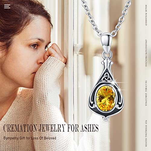 Urn Necklace for Ashes Cremation Jewelry 925 Sterling Silver Ashes Pendant Necklace Memorial Jewelry Gifts for Women Men Girls Boys - style: Celtic-November-Citrine