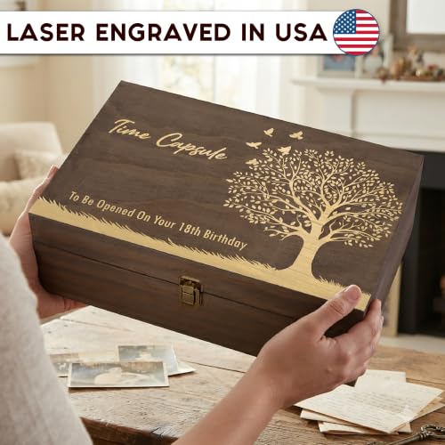 Time Capsule Engraved Wooden Keepsake Box, Memory Box to Be Opened on 18th Birthday with Inside Engraving, Baby Milestone Storage Gift for Photos, Cards & Precious Keepsakes X-Large 14.15 x 9.5 x 4.5" - size: X-Large, style: Time Capsule