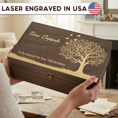Time Capsule Engraved Wooden Keepsake Box, Memory Box to Be Opened on 18th Birthday with Inside Engraving, Baby Milestone Storage Gift for Photos, Cards & Precious Keepsakes X-Large 14.15 x 9.5 x 4.5" - size: X-Large, style: Time Capsule