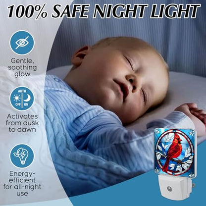 Cardinal Stained Glass Night Lights Plug into Wall for Room, Cardinals Night Light LED for Bedroom - color: Cardinal