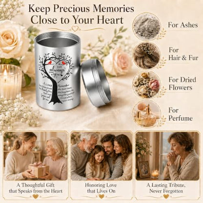 Set of 2 Small Urns for Human Ashes Keepsake, 3.62 Inch Mini Cremation Urns for Human Ashes, Memorial Funeral Sharing Keepsake Urns Set with Two Cardinal Birds, Silver