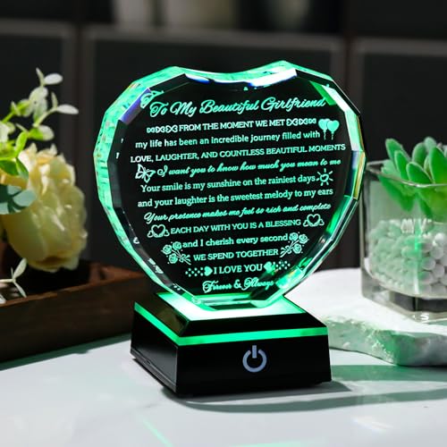 Arikyrist Gifts for Girlfriend with Colorful Base Girlfriend Anniversary Birthday Gifts from Boyfriend Crystal Heart Keepsake to My Girlfriend Romantic I Love You Gifts on Valentine Christmas - style: Girlfriend Gifts + Light Base
