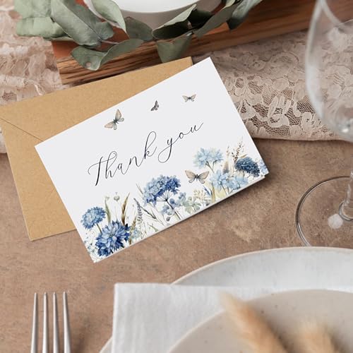 25 Pcs Funeral Thank You Cards with Envelopes, 4×6 In | Watercolor Blue Flower Design, Bereavement Cards, for Funeral Family Friends Loved Ones Celebration of Life - color: 25 Light Blue