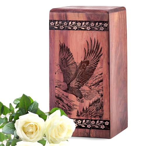 Eagle Memorial Urns for Father - Wooden Urn for Ashes for Women Keepsake - Miniature Cremation Boxes for Human Ashes - Small Cremation Burial Containers 14 Inch - color: Eagle-urns-1, size: 14x7.5INCH