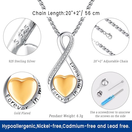 Eusense Cremation Jewelry for Ashes Urn Necklace to Put Ashes In 925 Sterling Silver Memorial Pendant Tree of Life Infinity Urn Necklaces for Ashes Necklace for Women Men - style: G-Infinity Urn Necklace-Gold Plated
