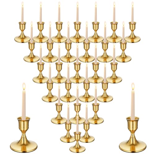 Gold Wine Glass Metal Candlestick Holders -Vintage Modern Metal Taper Candle Holders, Decorative Centerpiece for Table Mantel, Wedding Kitchen Home Decor, Wedding Gift,30Pcs - color: Gold, size: 30Pcs