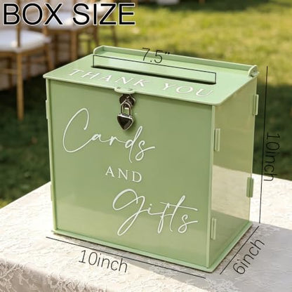 Acrylic Card Box with Lock & Slot, Sage Green Money Gift Card Box for Wedding Reception, Cash Envelope Box Ideal for Graduation Bridal Baby Shower Engagement & Anniversary Party Supplies - color: Sage Green
