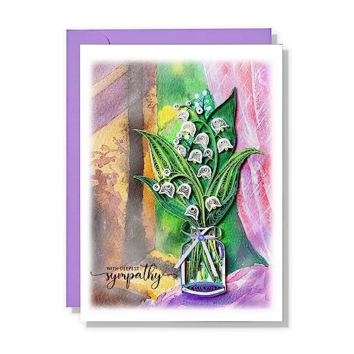 Lily of the Valley Card, Deepest Sympathy Card, Loss of Pet Mom Dad Child, Thinking Of You, Condolence Quilling Card for Loved One with Envelopes - color: Lily Sympathy
