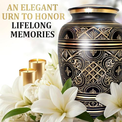 Cremation Urns for Human Ashes – Handcrafted 200 Cu in Brass Memorial Urn with Tight-Seal Lid – A Beautiful, Lasting Tribute for Loved Ones (Black, Large) - color: Black
