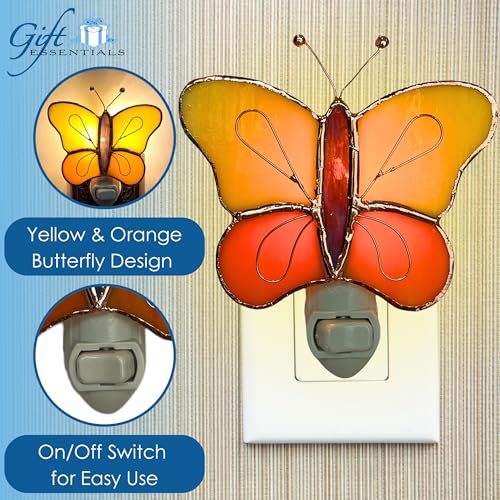 Gift Essentials Yellow Butterfly Plug-in Night Light - Stained Glass | Yellow Butterfly Stained Glass Plug-in Nightlight with On/Off Rocker Switch. Includes One 4-Watt Replaceable Warm-Glow Bulb. - color: Yellow Butterfly