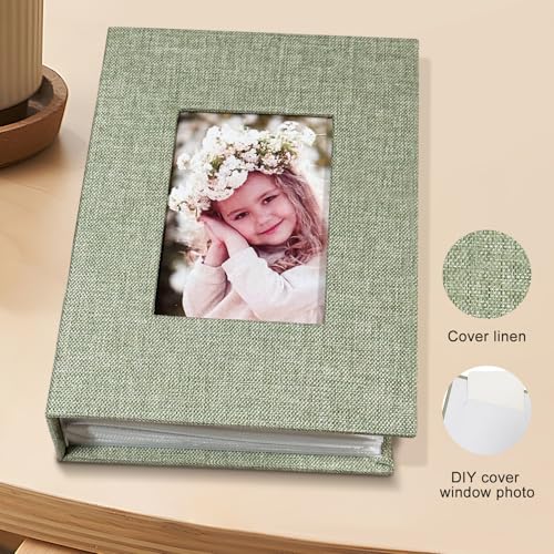 Photo Album 4x6 100 Pockets, Linen Cover Top Loader Vertical, Slip-in Picture Grass Green Pockets Albums for Wedding, Family, Anniversary, Baby, Vacation - color: Grass Green, size: 100 Pockets