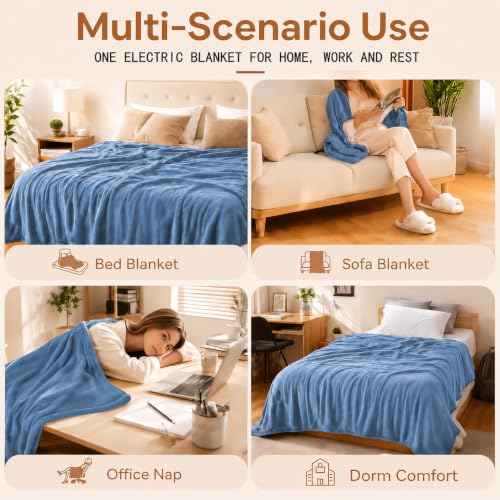 Electric Heated Blanket,Flannel and Sherpa,Throw 50x60 in,Slate Blue,Gift - color: C-slate Blue, size: 50x60inches-Throw